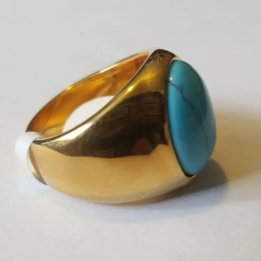 New Gold tone‎ stainless steel turquois ring 13